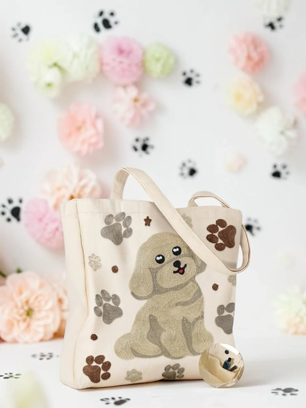 Dog  canvas cotton Hand embroidered tote NIP animal tote